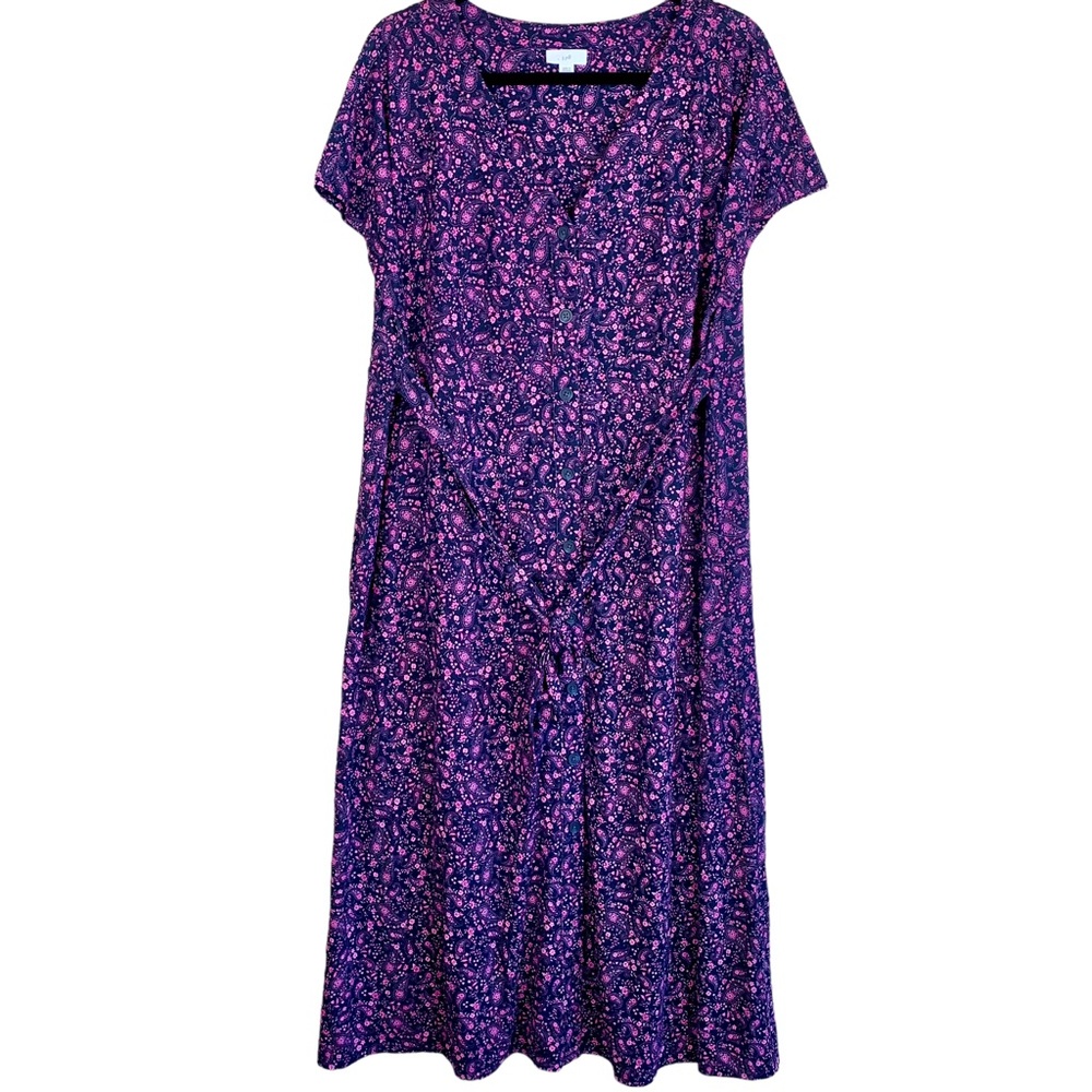 J. Jill Versatile V-Neck Dress A-Line Button Front Paisley Pink Midi Tie - Picture 5 of 16